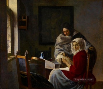 Johannes Vermeer Painting - Niña interrumpida en su música barroca Johannes Vermeer